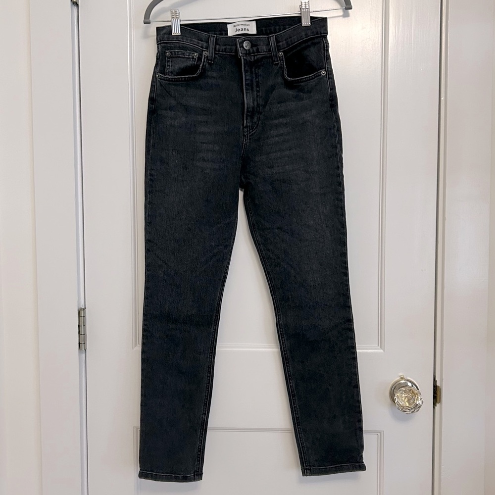 Reformation Women’s Charcoal Avalon Wash High Rise Skinny Crop Jeans Size 28